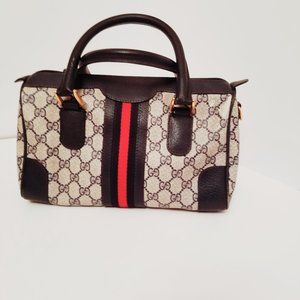 Authentic Vintage Gucci Blue GG Plus Web Boston Bag